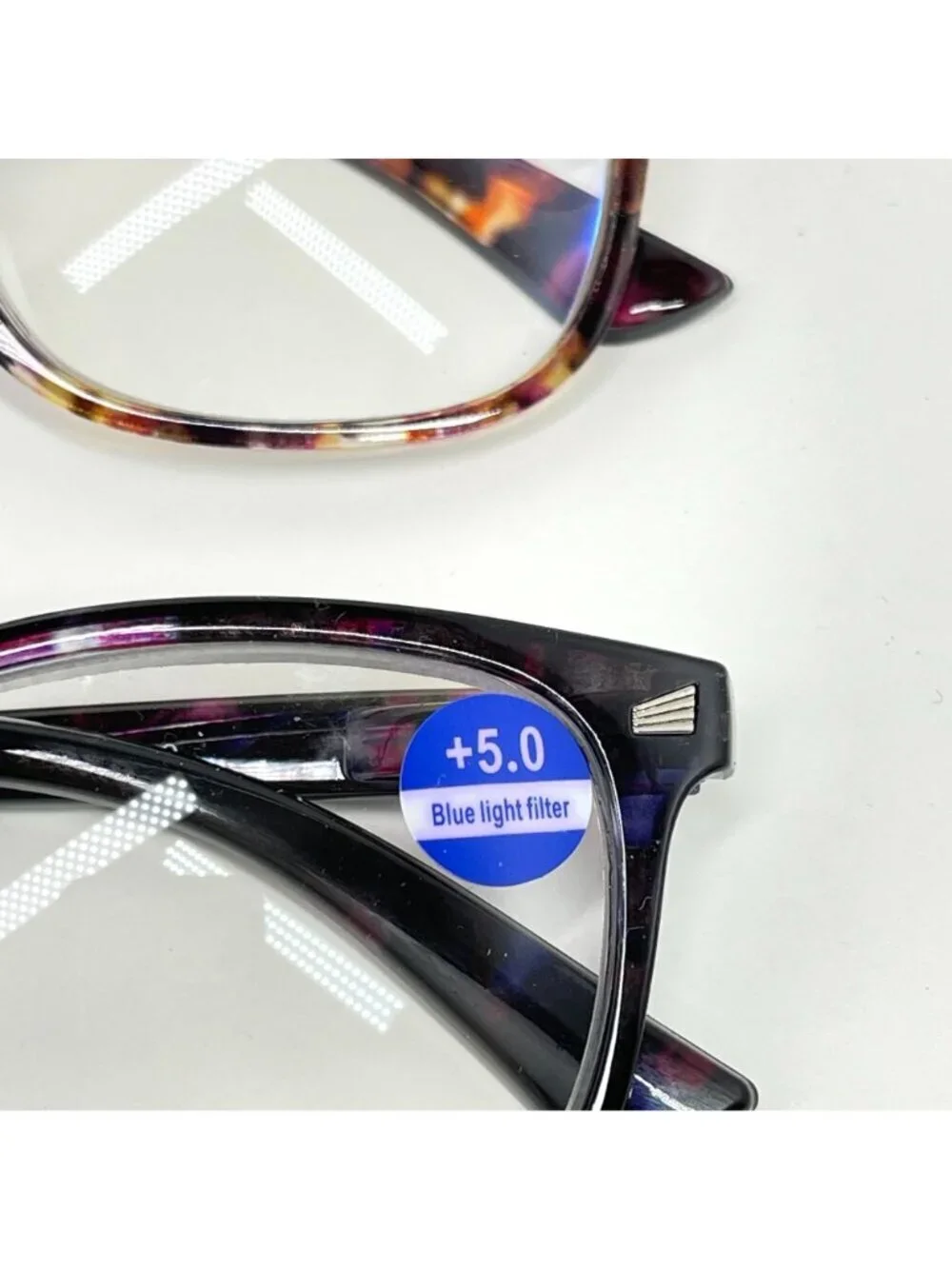 Set Of 2 Reading Glasses +5.0 Blue Light Filter Square Frame Floral & Tortoise